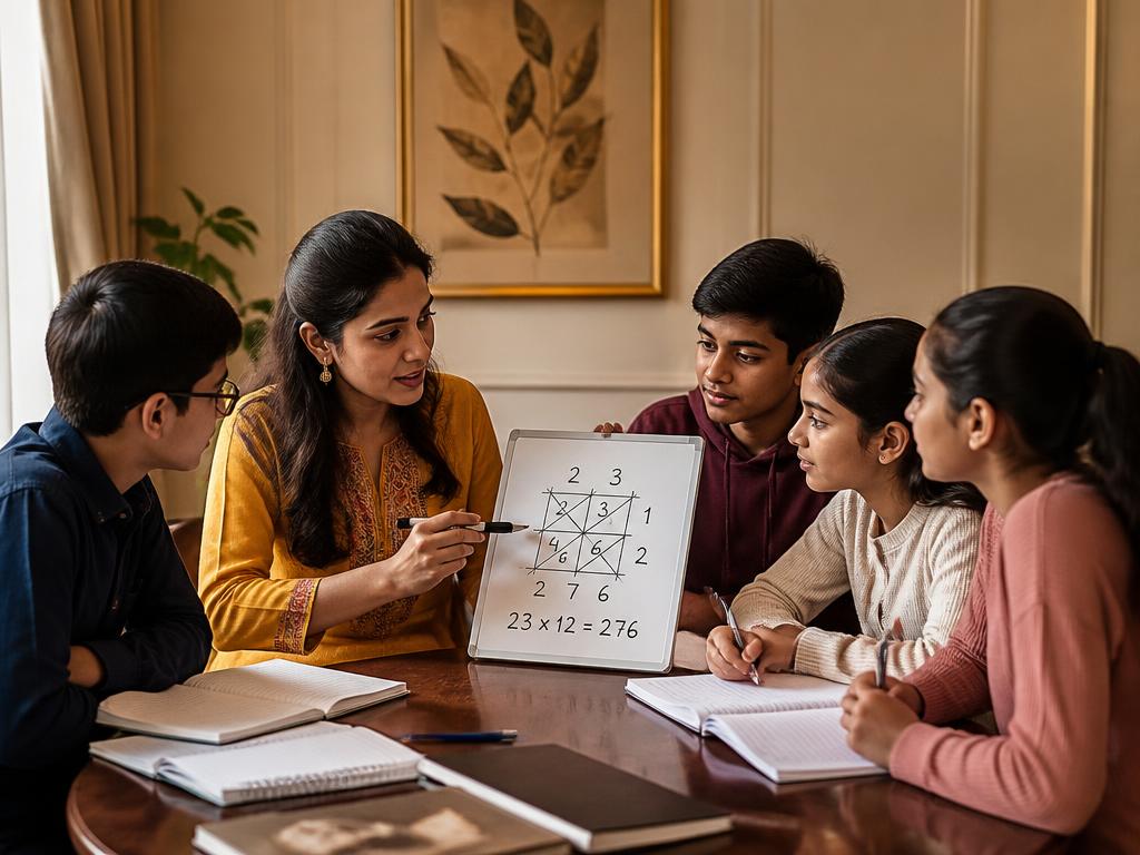 A small-group Vedic mathematics tutorial led by a trained school teacher